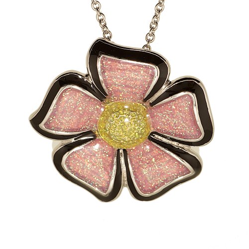 Pink Glitter Epoxy Flower Pin Pendant in Rhodium Plate รูปที่ 1