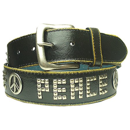 New Peace Sign Studded Black Leather Belt M 34 36  รูปที่ 1