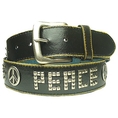 New Peace Sign Studded Black Leather Belt M 34 36 