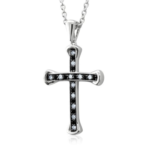 Sterling silver white and black diamond cross pendant (HI,I,0.20carat) รูปที่ 1