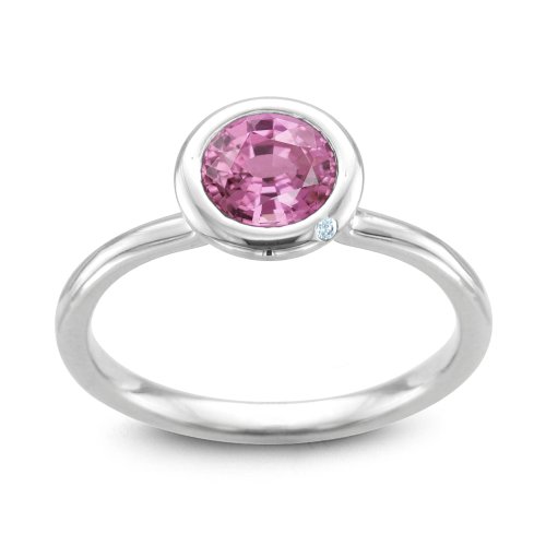 14k White Gold Bridal Natural Pink Sapphire Diamond Engagement Ring -1.10 cttw - 6mm, Certificate of Authenticity รูปที่ 1