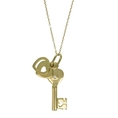 18k Yellow Gold Plated Sterling Silver Large Cubic Zirconia Layered Heart Key Pendant,18