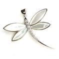 Natural Mother of Pearl & Swarvoski Crystal Dragonfly Design Sterling Silver Pendant with Rhodium Plated (come with 16