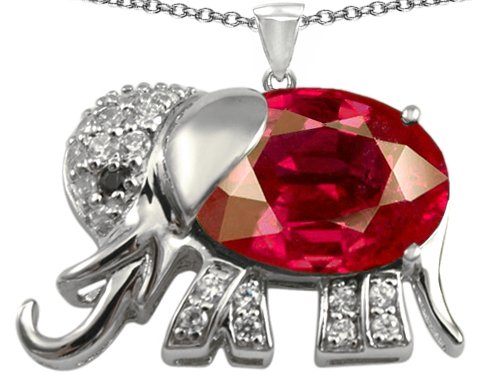 13.00 cttw 14K White Gold Plated 925 Sterling Silver Elephant Pendant With Oval Lab Created Ruby รูปที่ 1