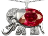 รูปย่อ 13.00 cttw 14K White Gold Plated 925 Sterling Silver Elephant Pendant With Oval Lab Created Ruby รูปที่1