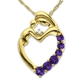 14k Yellow Gold Amethyst and Diamond Mother Holding Child Pendant, 18