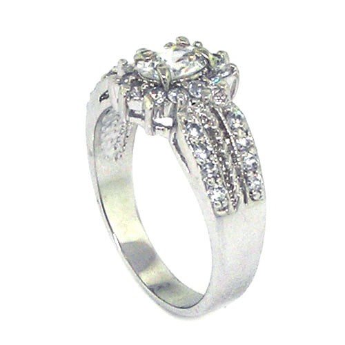 Classic Flower Engagement Ring- Oval Brilliant White CZ รูปที่ 1
