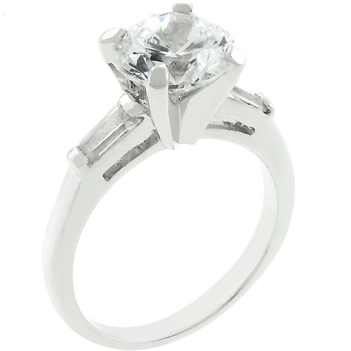 2.5 Carat (ct, cttw, ctw) Round Cut Accented Silver Tone Cubic Zirconia CZ Engagement Ring (Size 5,6,7,8,9,10) รูปที่ 1