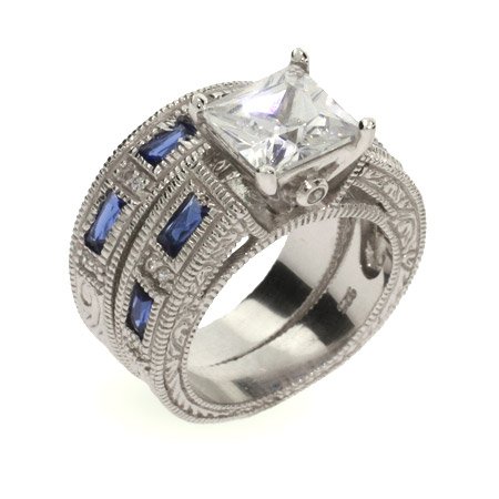 Audrina's Sapphire and Diamond CZ Silver Ring Set รูปที่ 1