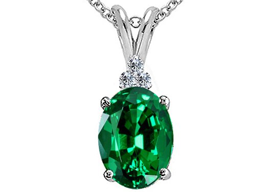 2.06 cttw 14k White Gold AAA Created Emerald and Genuine Diamond Pendant in 14k White Gold รูปที่ 1