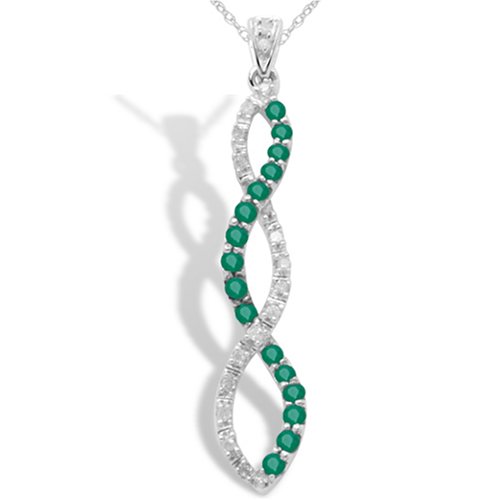 10k White Gold Emerald and Diamond Twist Pendant รูปที่ 1