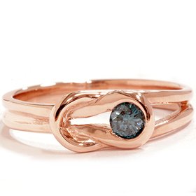 14K Rose Gold 1/5CT Blue Diamond Stackable Knot Ring รูปที่ 1