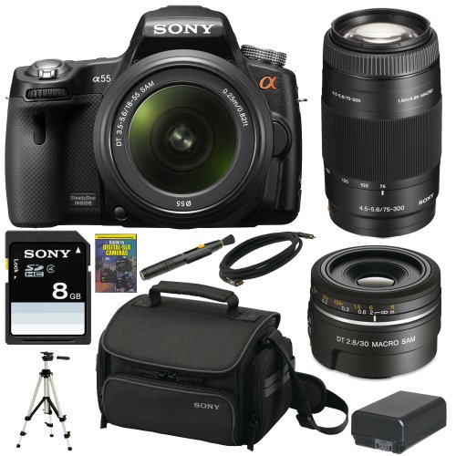 Review Sony Alpha SLT-A55V/L 16.2Megapixel DSLR with Translucent Mirror Technology and 3D Sweep Panorama and 18-55mm F3.5-5.6 Lens with Sony 75-300 Zoom Lens and SAL30M28 30mm Lens + Accessory Kit รูปที่ 1