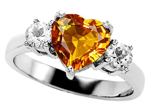 2.60 cttw 925 Sterling Silver 14K White Gold Plated Genuine Heart Shape Citrine Engagement Ring - Gold Plated Silver รูปที่ 1