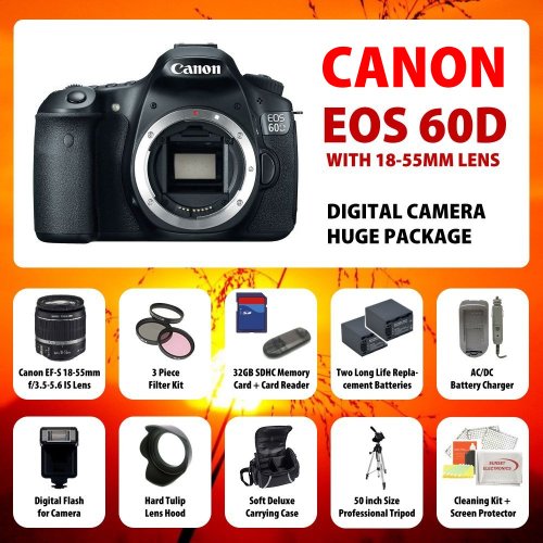 Review Canon EOS 60D DSLR Camera with Canon EF-S 18-55mm f/3.5-5.6 IS Autofocus Lens + SSE Best Value 32GB, Lens & Tripod Deluxe Accessory Package รูปที่ 1