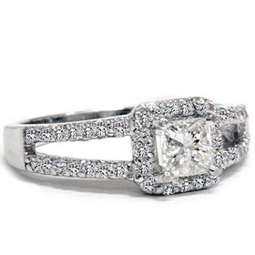 1.03CT Princess Cut Diamond Split Halo Engagement Ring รูปที่ 1