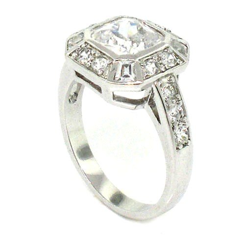 Classic Engagement Ring w/Square Radiant White CZ รูปที่ 1