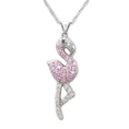 Sterling Silver Pink, Black and White Cubic Zirconia Flamingo Pendant, 18