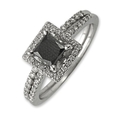 1.00cttw Natural White Round Diamonds (SI-Clarity,G-H-Color) with Princess cut Natural Treated Black Diamond (AAA-Clarity, Deep Black-Color) Bridal Set (Engagement Ring with Matching Band) in 14K White Gold