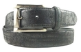Black Double Stitched Distressed Leather Dress Belt With Chrome Buckle 