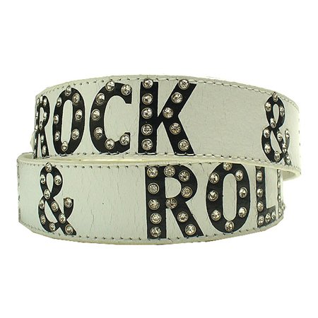 New White Leather Rock & Roll Rhinestone Belt L 38 40  รูปที่ 1