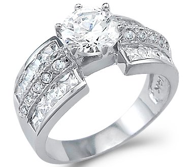 Large Solid 14k White Gold Solitaire CZ Cubic Zirconia Engagement Ring 3 ct. รูปที่ 1