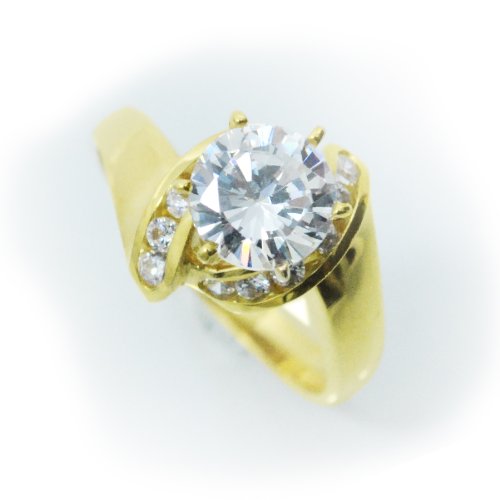 Womens 14k Yellow Gold Ring CZ Cubic Zirconia Anniversary Engagement รูปที่ 1