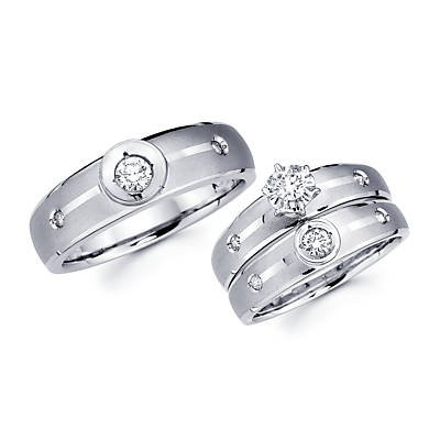 .40ct Diamond 14k White Gold Engagement Wedding Trio His and Hers Ring Set (G-H Color, SI2 Clarity) รูปที่ 1