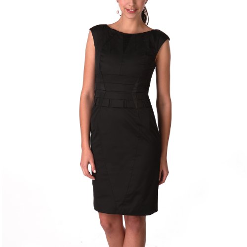 Phistic Women's Black Pleat Neck Stretch Wool Blend Sheath Dress ( Night out Dress ) รูปที่ 1