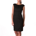 Phistic Women's Black Pleat Neck Stretch Wool Blend Sheath Dress ( Night out Dress )