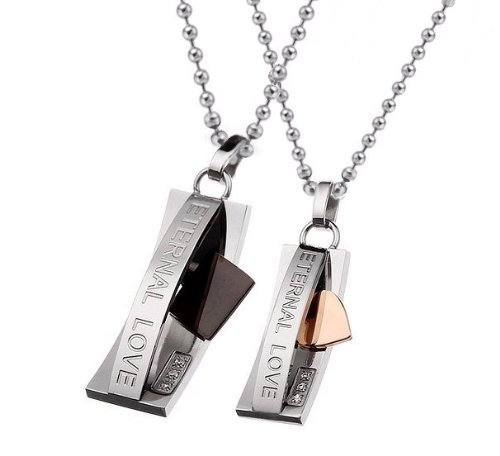 Stainless Steel Couples Eternal Love Pendants Necklace Set 18