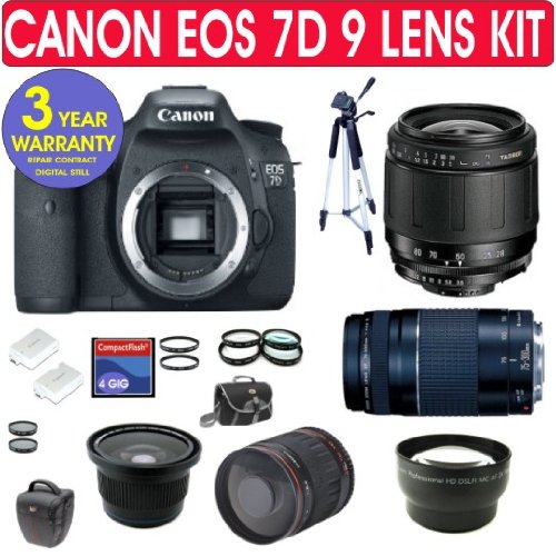 Review Canon 7D Digital Camera + Tamrom 28-80mm Zoom Lens + Tamron 75-300mm Zoom Lens + 2x Telephoto Lens + .40x Wide Angle Fisheye Lens + 500mm Mirror Lens + +1,+2,+4,+10 Macro Close Up Kit + 2 UV Filters + 2 PL Filters + 4 GB Memory Card + Extra Battery + Holster Case + Camera Bag + 57