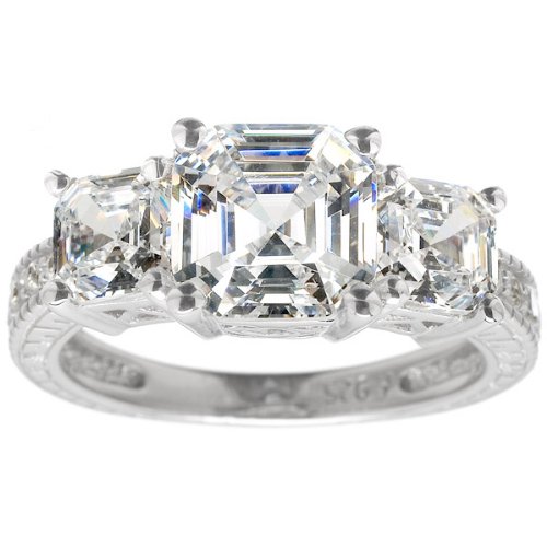 Quinn's Engagement Ring - Asscher Cut CZ 925 Sterling Silver Rhodium Electroplated รูปที่ 1