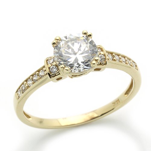 14K Engagement Ring 1ctw CZ Cubic Zirconia Round Solitair Yellow Gold Ring รูปที่ 1