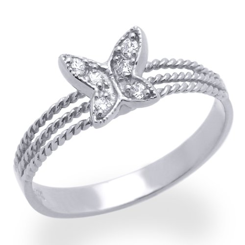 14K White Gold Engagement Ring 0.1ctw CZ Cubic Zirconia Butterfly Ring รูปที่ 1