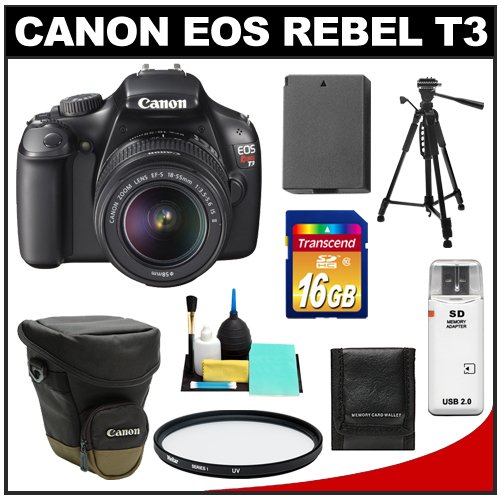 Review Canon EOS Rebel T3 12.2 Megapixel Digital SLR Camera Body & EF-S 18-55mm IS II Lens with 16GB Card + Battery + Case + Filter + Tripod + Cleaning & Accessory Kit รูปที่ 1