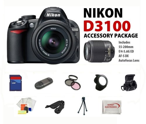 Review Nikon D3100 14.2Megapixel Digital SLR Camera with Nikon 55-200mm f/4-5.6G ED AF-S DX Autofocus VR Zoom Lens + Essential Deluxe Carrying Case, Lens, Nikon School DVD & Tripod Complete Accessories Package รูปที่ 1