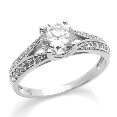 14K Engagement Ring 1.5ctw CZ Cubic Zirconia Round Solitair White Gold Ring รูปที่ 1