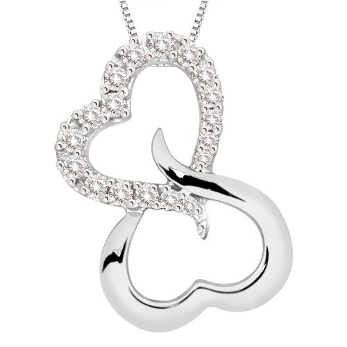 10k White Gold Open Heart Pendant (1/5 cttw, H-I Color, I1-I2 Clarity), 18