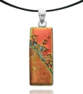 Sterling Silver Dichroic Glass Gold and Green with Sugar Glass Rectangular Pendant on Stainless Steel Wire, 18