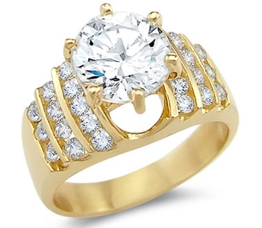 Solid 14k Yellow Gold Solitaire CZ Cubic Zirconia Large Engagement Ring Big Round Cut 3.0 ct รูปที่ 1