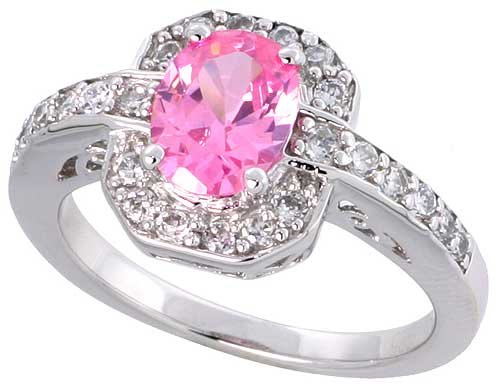 Sterling Silver Vintage Style Engagement Ring, w/ an 8 x 6 mm (1.25 ct) Oval Cut Pink-colored CZ Stone, 1/2