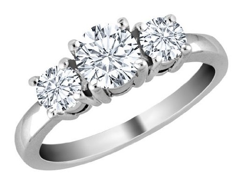 Diamond Three Stone Engagement Anniversary Ring 1/2 Carat (ctw) in 14K White Gold รูปที่ 1