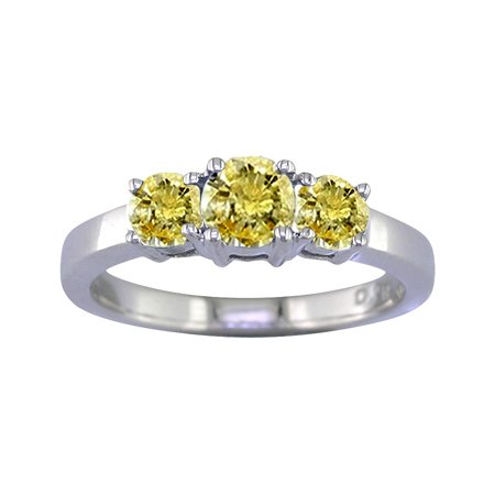 1/4 Ct Three-Stone Yellow Diamond Engagement Ring In 14K White Gold รูปที่ 1