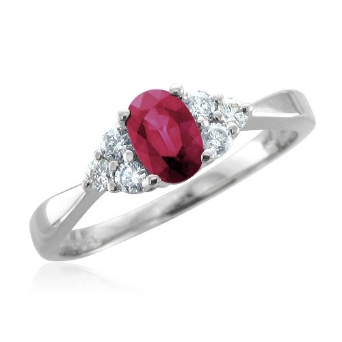 18k White Gold 3 Stone Bridal Natural Ruby and Diamond Ring (G, SI1-SI2, 0.95 cttw)-Certificate of Authenticity รูปที่ 1