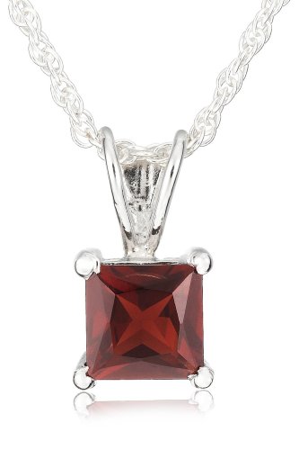 Sterling Silver 6mm Square-Cut Garnet Pendant รูปที่ 1