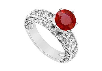 Ruby and Diamond Engagement Ring : 14K White Gold - 2.00 CT TGW รูปที่ 1