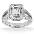14K White Gold Emerald & Round Cut Diamond Promise Engagement Ring (1.65ct.tw, HI Color, SI2-3 Clarity)