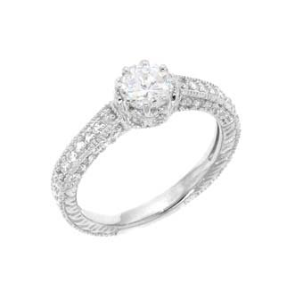 Sterling Silver Feligree Engagement Ring With Round Cubic Zirconia and Paved Sides รูปที่ 1