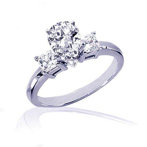 1.70 Ct Pear Shape 3 Stone Diamond Engagement Ring 14K รูปที่ 1